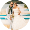 Carrie Lange wedding on a circular frame on a transparent background