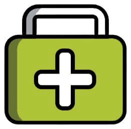 green green brief case with a health cross