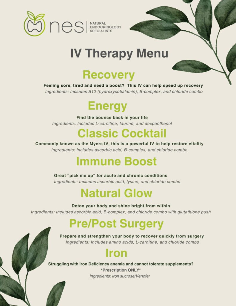 infographic illustration on IV Therapy Menu for Natural Endocrinology Specialists