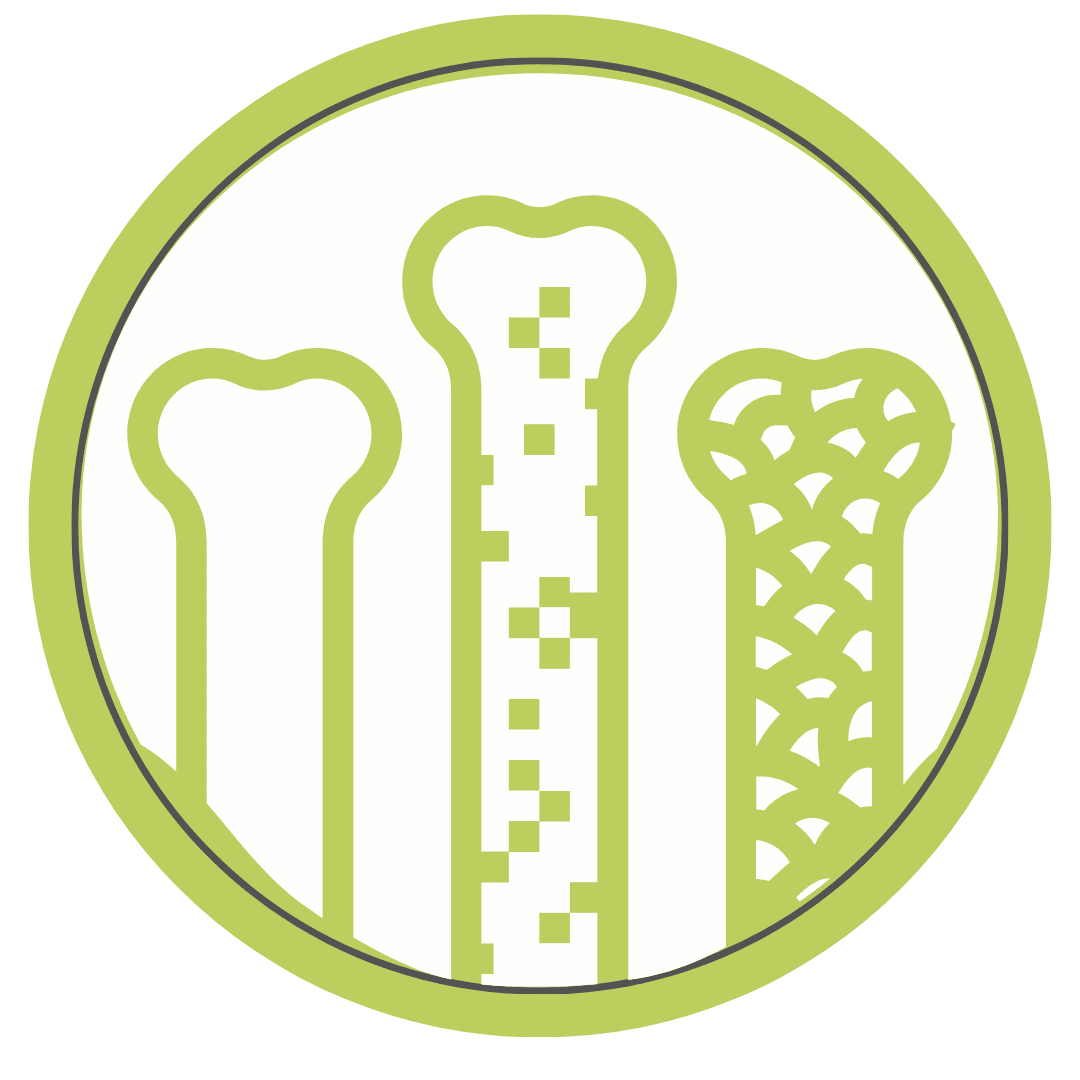 low bone density icon on a green circular frame on a transparent background