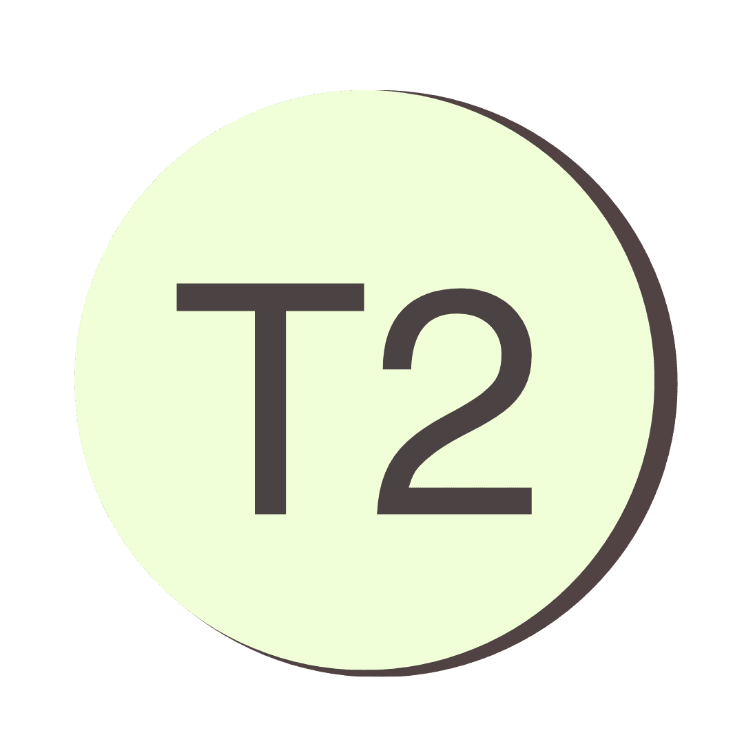 T2 icon on a circular frame on a transparent background