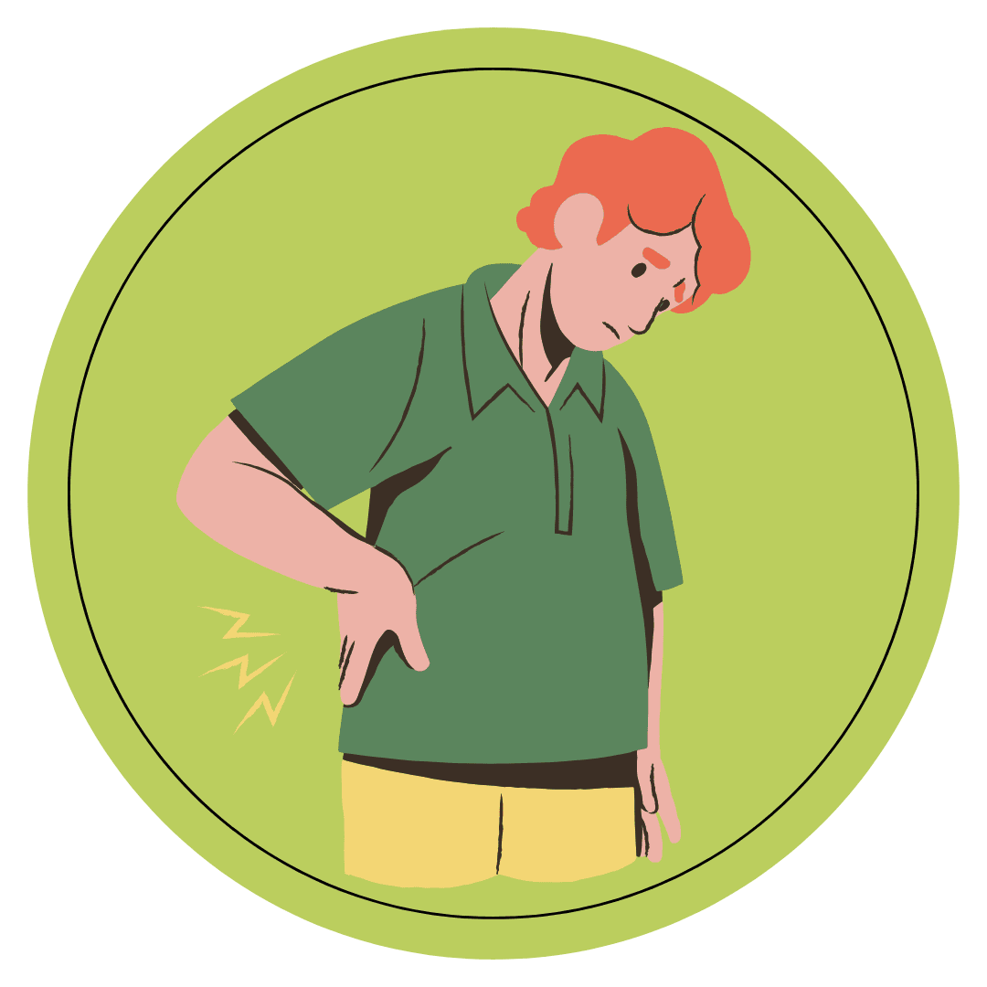 back pain icon on a green circular frame on a transparent background