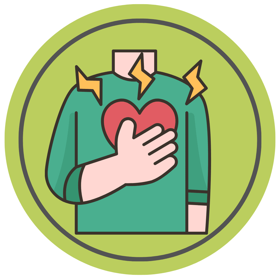heart palpitations icon on a green circular frame on a transparent background