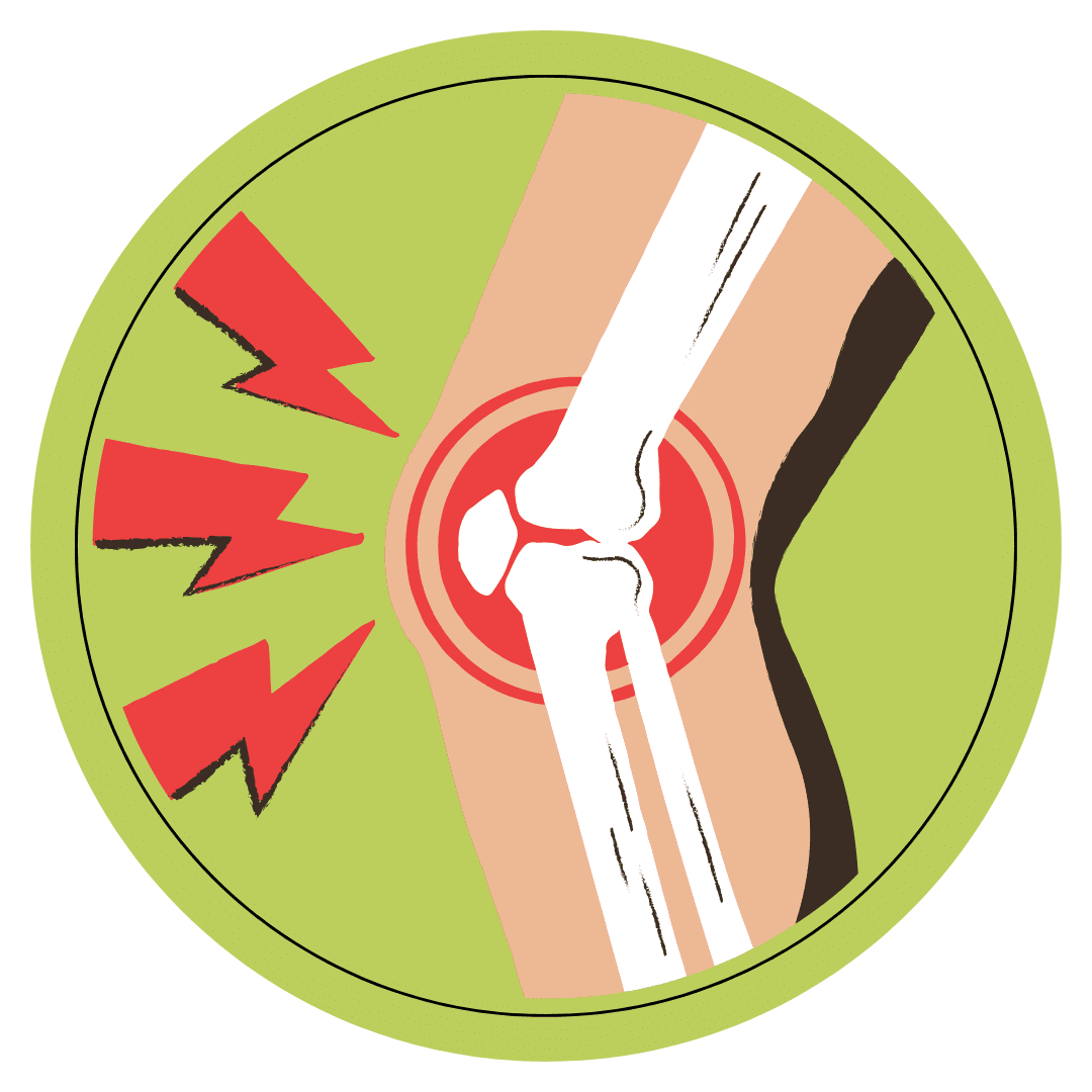 knee pain icon on a green circular frame on a transparent background